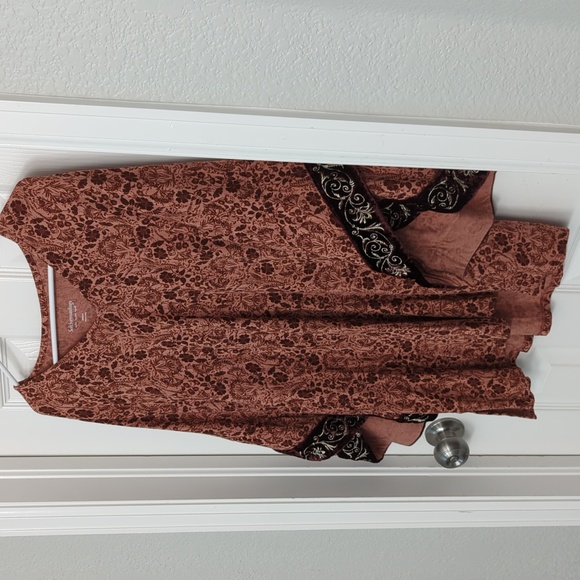 Soft Surroundings Tuscany Tunic Exaggerated Overlapping Velvet Trim Sleeve Size - Picture 6 of 10